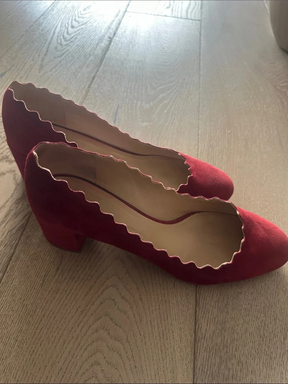 Chloe Red Scalloped Edge Suede 65mm size 40.5